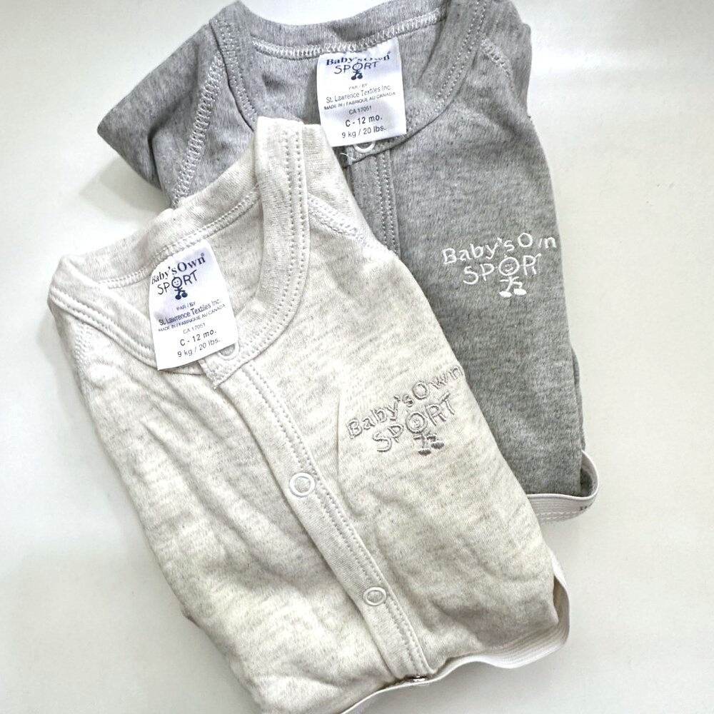 Babys Own Sport 2pk Cotton Snap Rompers Grey Oatmeal Heather Kids‎ 12M Canada
